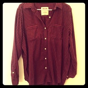 Red plaid button up flannel shirt